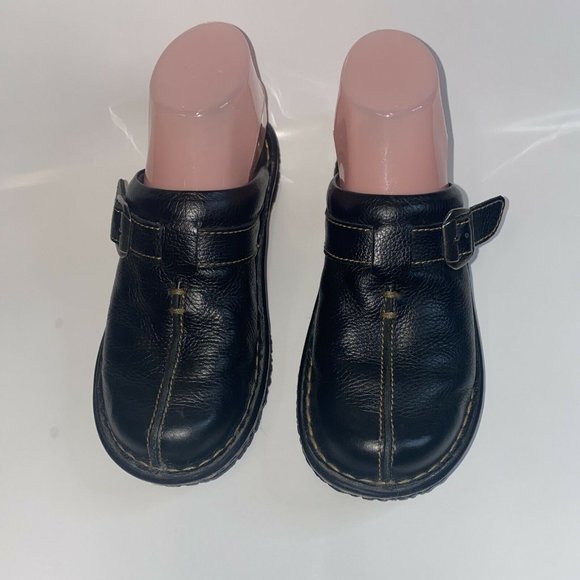 Womens Born Black Leather Slides Clogs Size 6M Contrast Trim Side Buckle W31617 - Picture 4 of 11